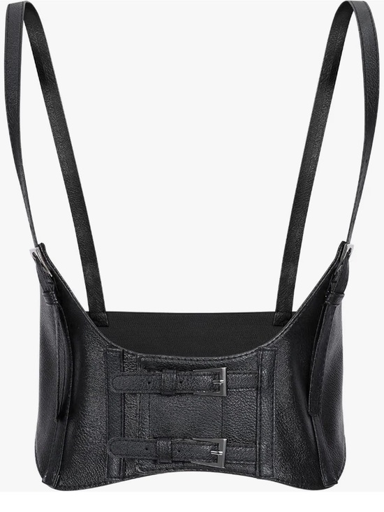 Source Unknown Accessories - Waist Belt Steampunk Underbust Corset Belt Faux Black Leather Silver Buckle